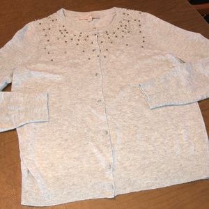 LOFT Gray Soft Comfy Cardigan Sequin Sweater Sz L